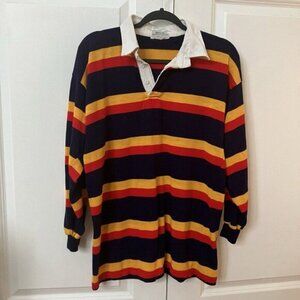 Vintage Harrod's Polo Shirt Mens Stripe Acrylic Long Sleeve Made in UK